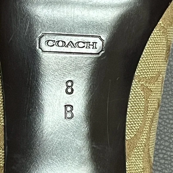 COACH Signature Monogram Brown and Tan Block Heel Pumps - Picture 6 of 6